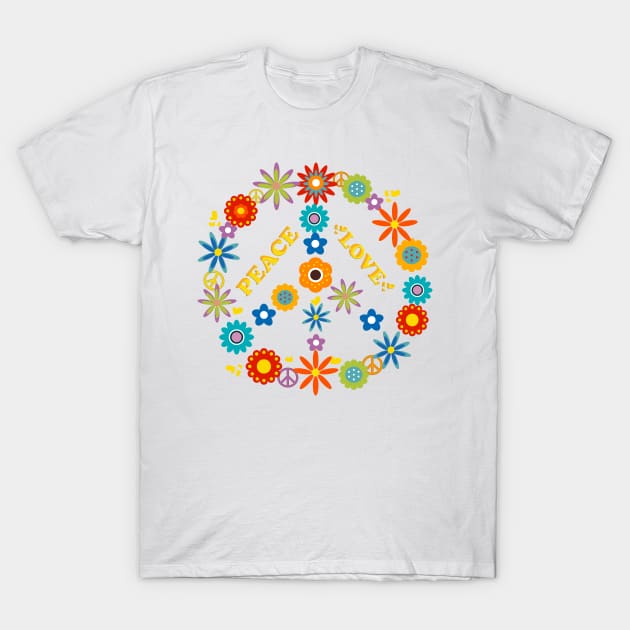 retro flowers peace symbol T-Shirt by Bianka